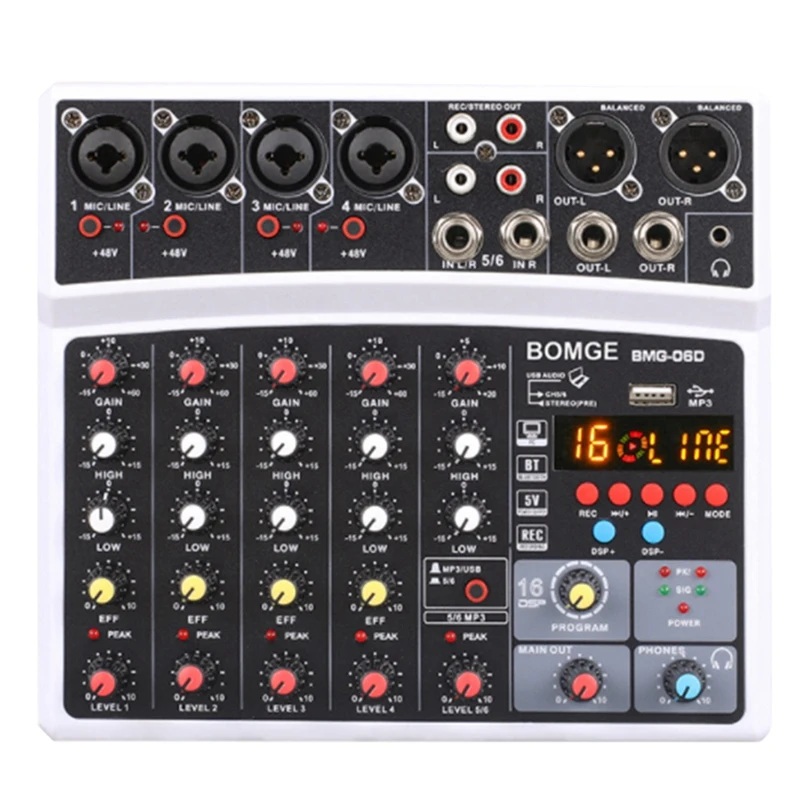 6 Channel USB Bluetooth 48V Power Stereo Sound Card Audio Mixer Sound Board Console Desk System Interface
6 Channel USB Bluetooth 48V Power Stereo Sound Card Audio Mixer Sound Board Console Desk System Interface