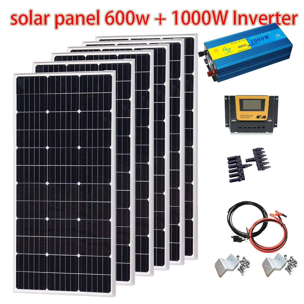 

Solar panel system complete 600w Solar panels 12V 110V or 220V 1000W Inverter Controller greenenergy for house motorhome Balcony