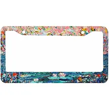 Abstract Van Gogh License Plate Frame Claude Monet Water Lilies Car Tag Cover Aluminum Auto License Plate Holder for Men Women