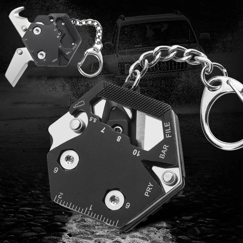 

Keychain Screwdriver Multifunctional Hexagon Coin EDC Tool Mini Pocket Folding Knife Ruler Bottle Opener Key Chains Rings Gadget