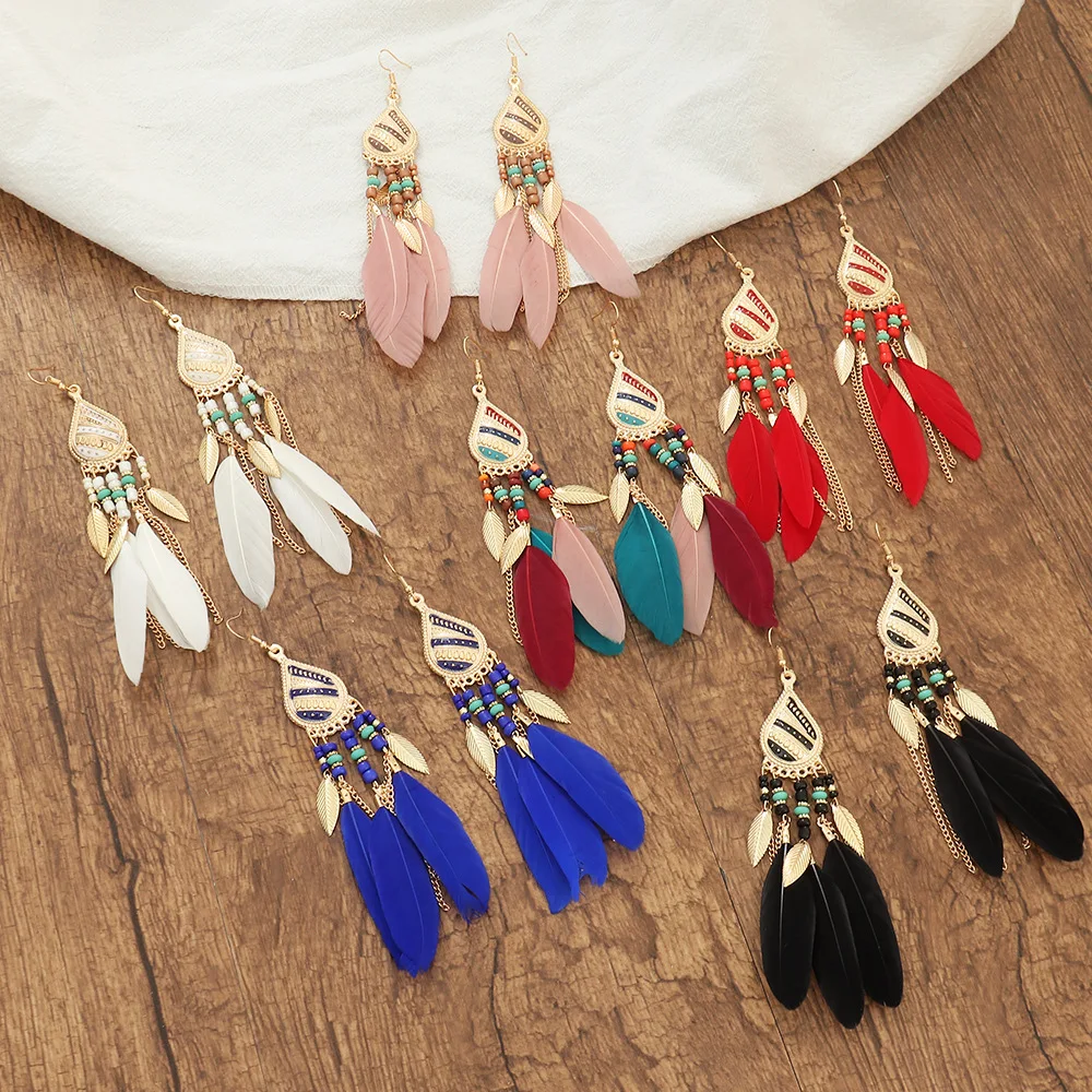 Bohemia Statement Feather Leaf Earrings For Women Gold Beads Boho Long Tassel Earrings
Bohemia Statement Feather Leaf Earrings For Women Gold Beads Boho Long Tassel Earrings