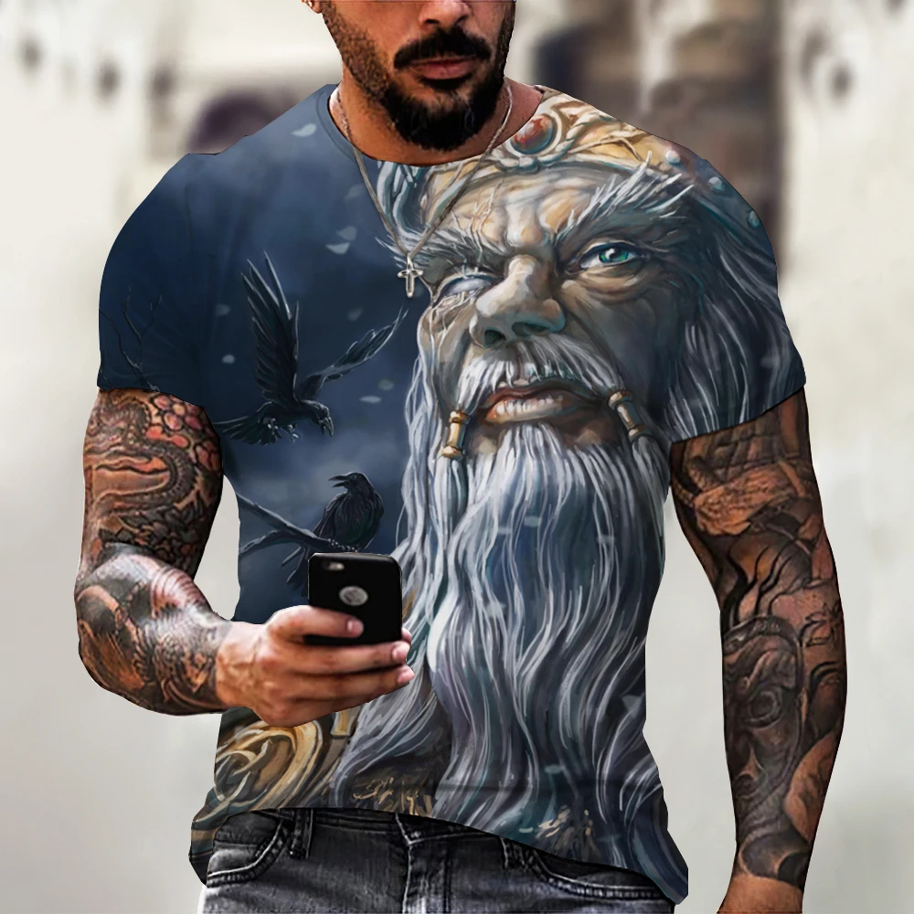 

Vintage Viking T Shirt For Men 2023 3D Odin Print Short Sleeve Tops Tees Oversized Casual Loose Clothing Street Sweatshirt 6XL