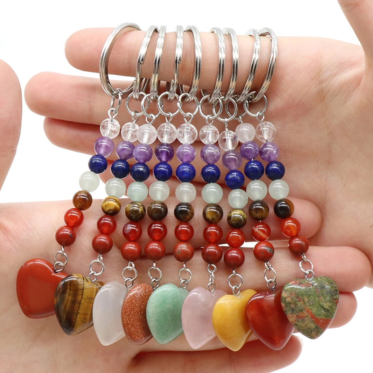Natural Stone Heart-shaped Key Ring Rose Quartz Domestic Unakite White Turquoise Key Chain Hangle Jewelry Accessories
Natural Stone Heart-shaped Key Ring Rose Quartz Domestic Unakite White Turquoise Key Chain Hangle Jewelry Accessories