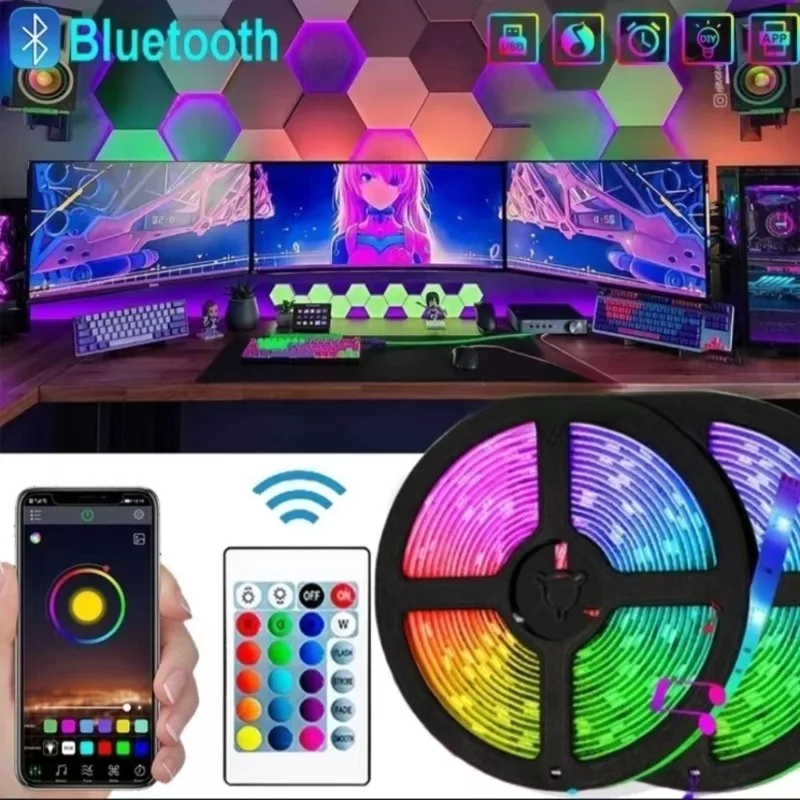 

Светодиодная RGB лента, 10 м, гибкие светодиодные лампы, Bluetooth, управление через приложение, неоновые светильники 5050, Подсветка USB для телевизора, украшение игровой комнаты
