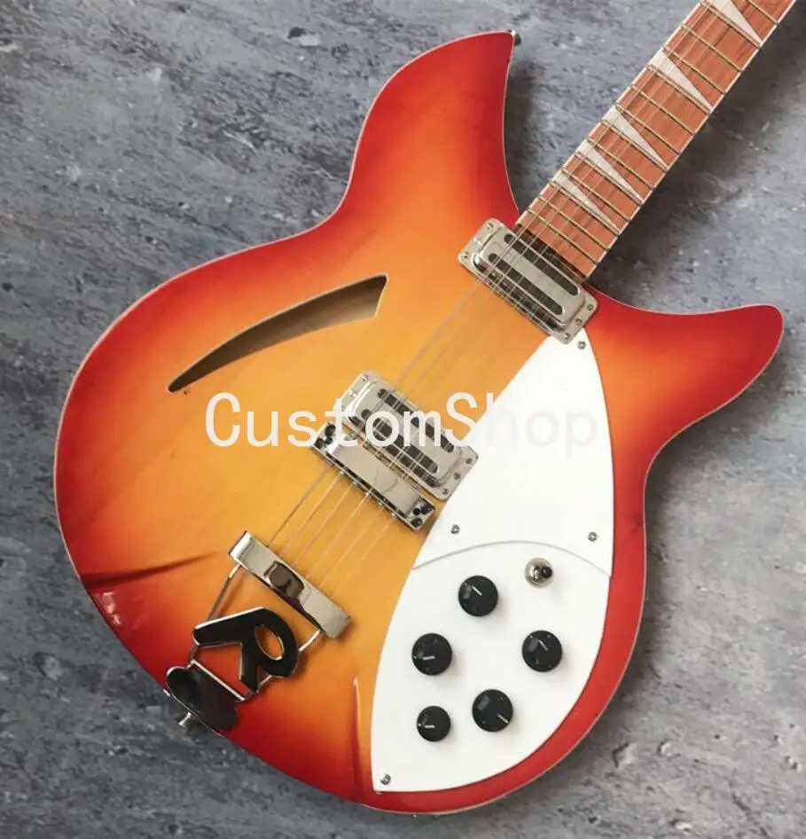 

Полая электрическая гитара RIC Fire Glo Cherry Sunburst 330, 12 струн, глянцевая Лаковая фингерборд, два выхода, винтажные тюнеры,