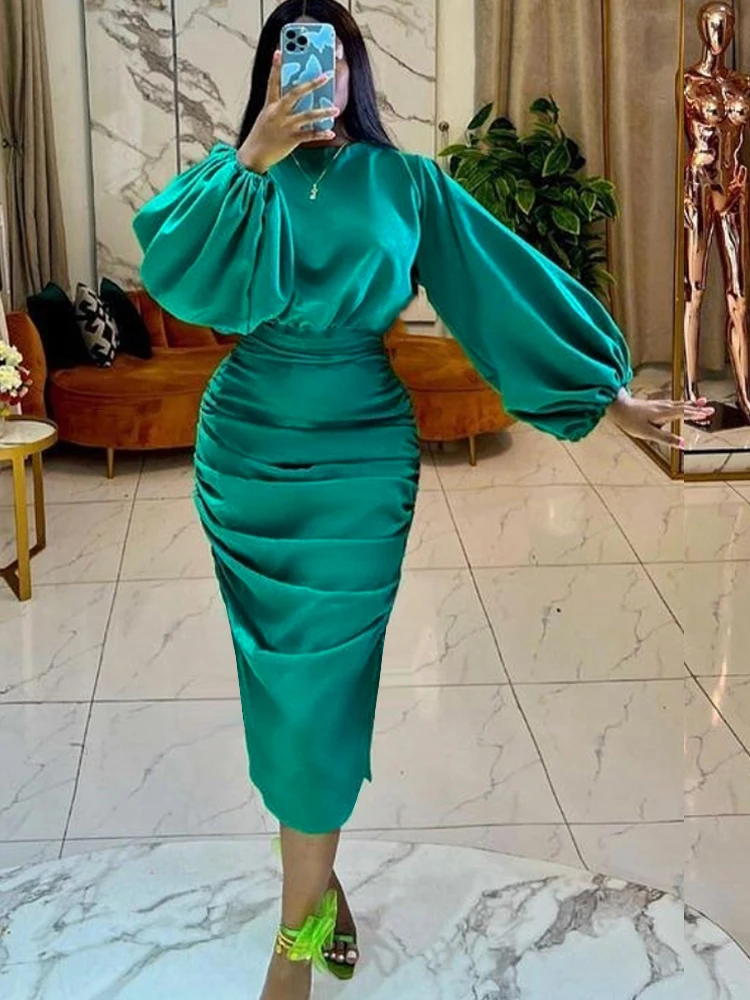 Long Sleeve Green Dresses Bodycon Elastic Satin Smocked Midi Dress Elegant Big Size Shiny Evening Christmas Party Church Outfits
Long Sleeve Green Dresses Bodycon Elastic Satin Smocked Midi Dress Elegant Big Size Shiny Evening Christmas Party Church Outfits