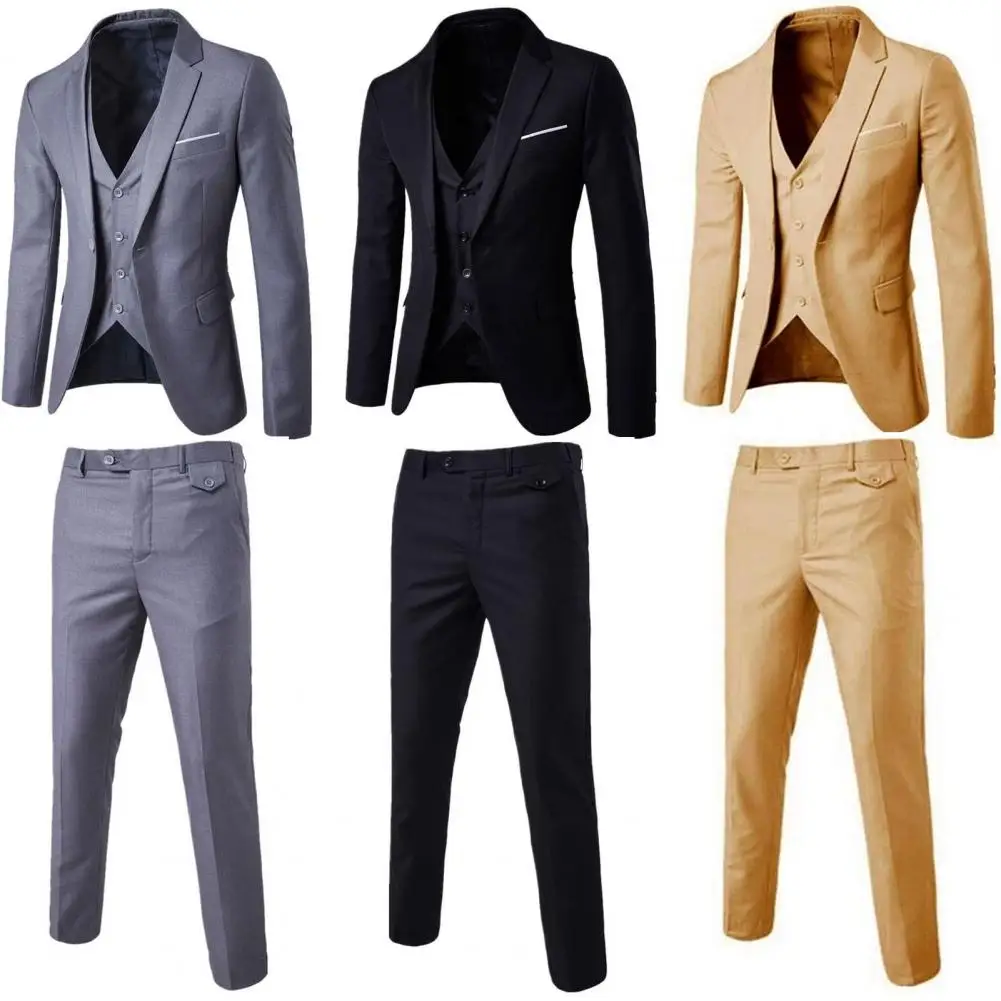 

1 Set Popular Jacket Trousers Turndown Collar Soft Groom Suit Korean Style Blazer Zipper Fly Pants