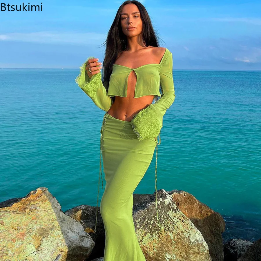 New Summer See Through Maxi Skirt 2 Pieces Sets Long Sleeve Y2K Cardigan Crop Top Bodycon Long Skirt Women Summer Dress Sets
New Summer See Through Maxi Skirt 2 Pieces Sets Long Sleeve Y2K Cardigan Crop Top Bodycon Long Skirt Women Summer Dress Sets