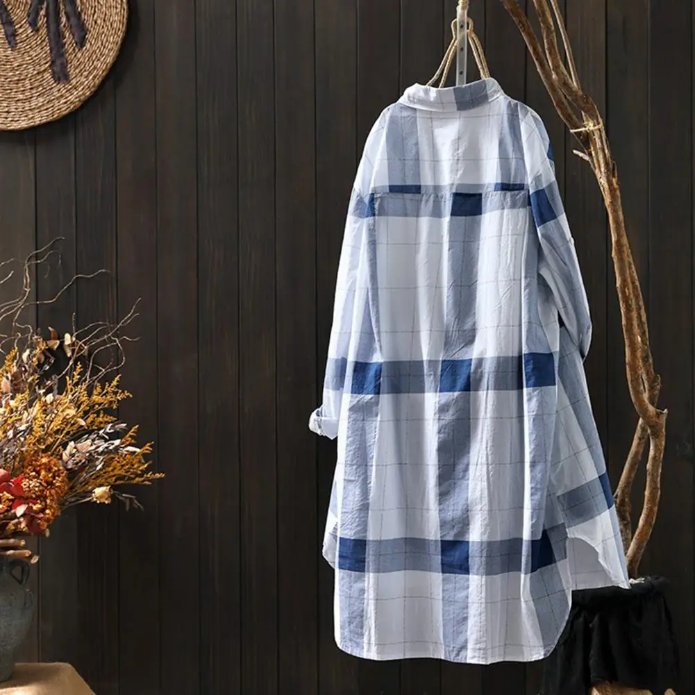 Lapel Roll-up Long Sleeve Shirt Coat Patch Pocket Single-breasted High-Low Hem Plaid Print Mid-Length Sun Protection Shirt
Lapel Roll-up Long Sleeve Shirt Coat Patch Pocket Single-breasted High-Low Hem Plaid Print Mid-Length Sun Protection Shirt