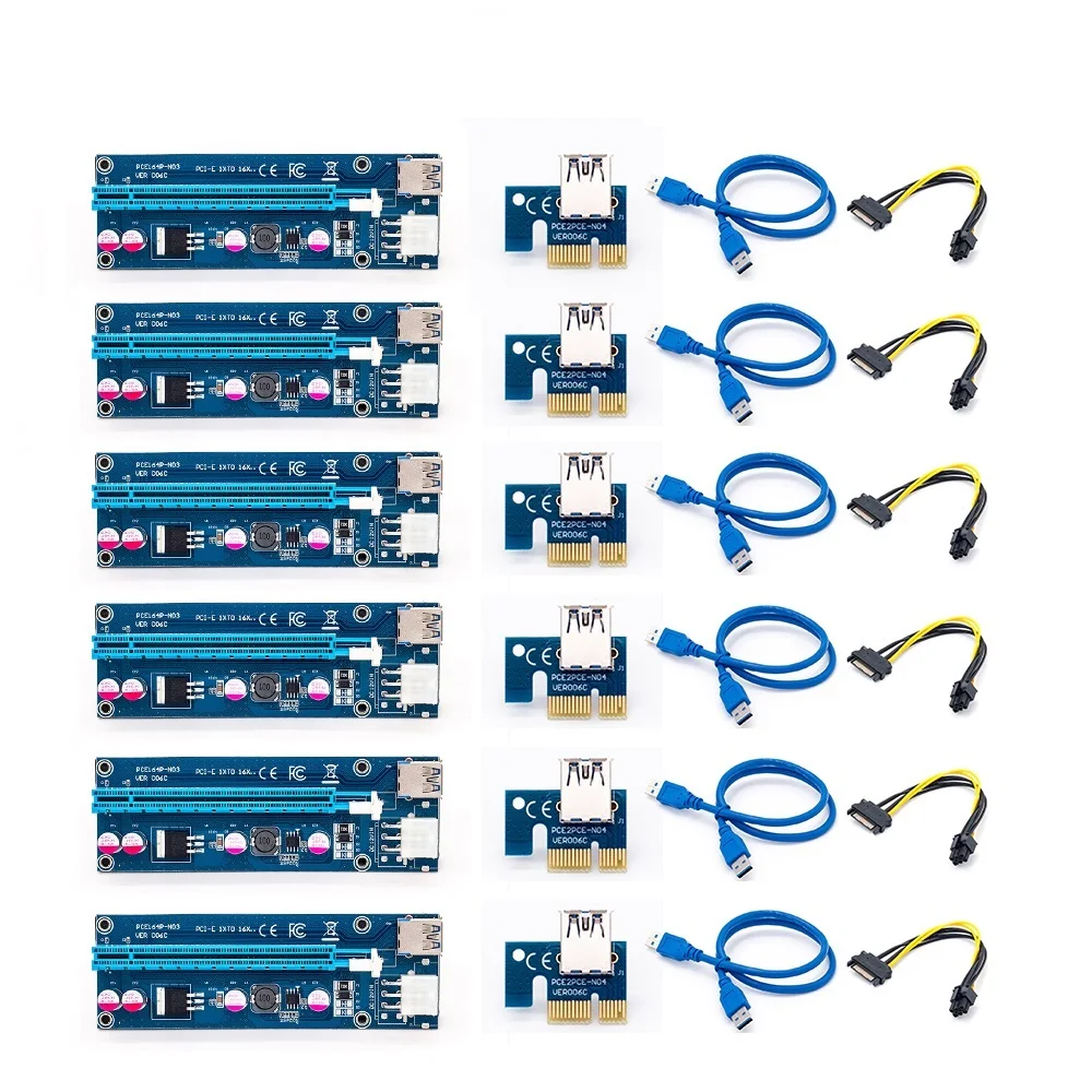 6Pcs 006C PCIe PCI-E PCI Express Riser Card 1x to 16x USB 3.0 Data Cable Adapter SATA to 6 pin for Bitcoin Mining
6Pcs 006C PCIe PCI-E PCI Express Riser Card 1x to 16x USB 3.0 Data Cable Adapter SATA to 6 pin for Bitcoin Mining