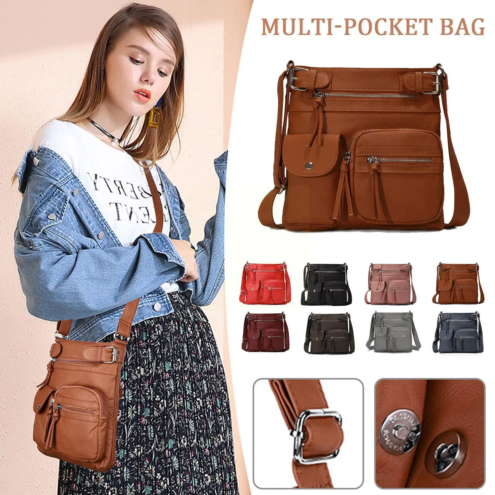 Women Multi-Pocket Crossbody Bag Multi Pockets Handbag Zipper Pockets Wallets Leather Soft Leather PU Shoulder Design B9Z5
Women Multi-Pocket Crossbody Bag Multi Pockets Handbag Zipper Pockets Wallets Leather Soft Leather PU Shoulder Design B9Z5
