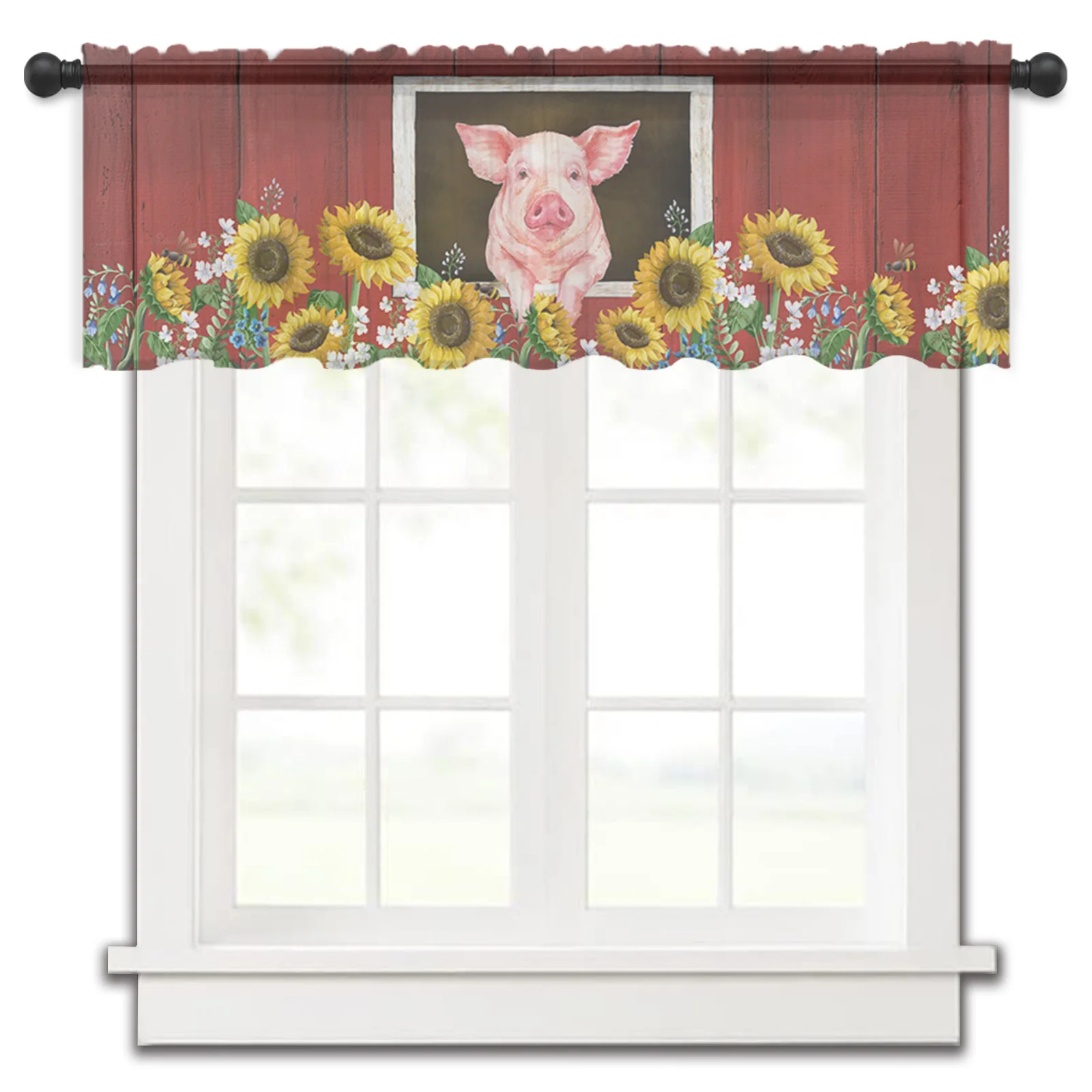 

Pig And Sunflower Farm Idyllic Barn Kitchen Small Curtain Tulle Sheer Short Curtain Bedroom Living Room Home Decor Voile Drapes