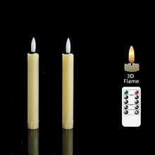 2 Pieces Remote Control Beige Black Short LED Taper Decorative Candles,Battery Powered Electronic LED Candle Light For Wedding