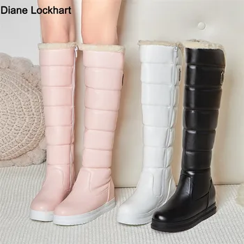 Winter Warm Pink White Snow Boots Women Shoes 2023 Low Heels Knee High Boots Female Platform Plush Long Boats Mujer Black 34-43