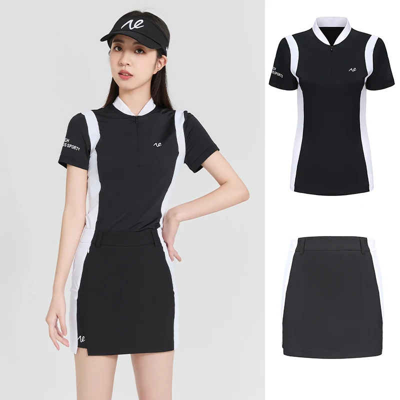 Golf Women's Summer Black Top Shirt Versatile Fashion Sports Comfortable Breathable Short Sleeve Wrap Hip Skirt Set
Golf Women's Summer Black Top Shirt Versatile Fashion Sports Comfortable Breathable Short Sleeve Wrap Hip Skirt Set