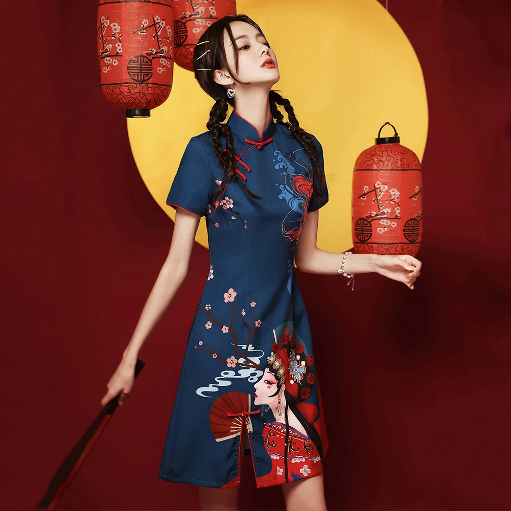 Chinese Slit Cheongsam Qipao Modern Dress Wedding Dresses For Women Traditional Navy Clothing Casual Streetwear Spring Summer
Chinese Slit Cheongsam Qipao Modern Dress Wedding Dresses For Women Traditional Navy Clothing Casual Streetwear Spring Summer
