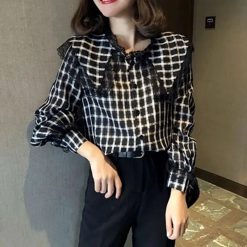 2022 Spring Autumn Women's New Long Sleeve Plaid Shirts Female Single Breasted Lace Blouses Ladies Casual Chiffon Shirts O275 
2022 Spring Autumn Women's New Long Sleeve Plaid Shirts Female Single Breasted Lace Blouses Ladies Casual Chiffon Shirts O275