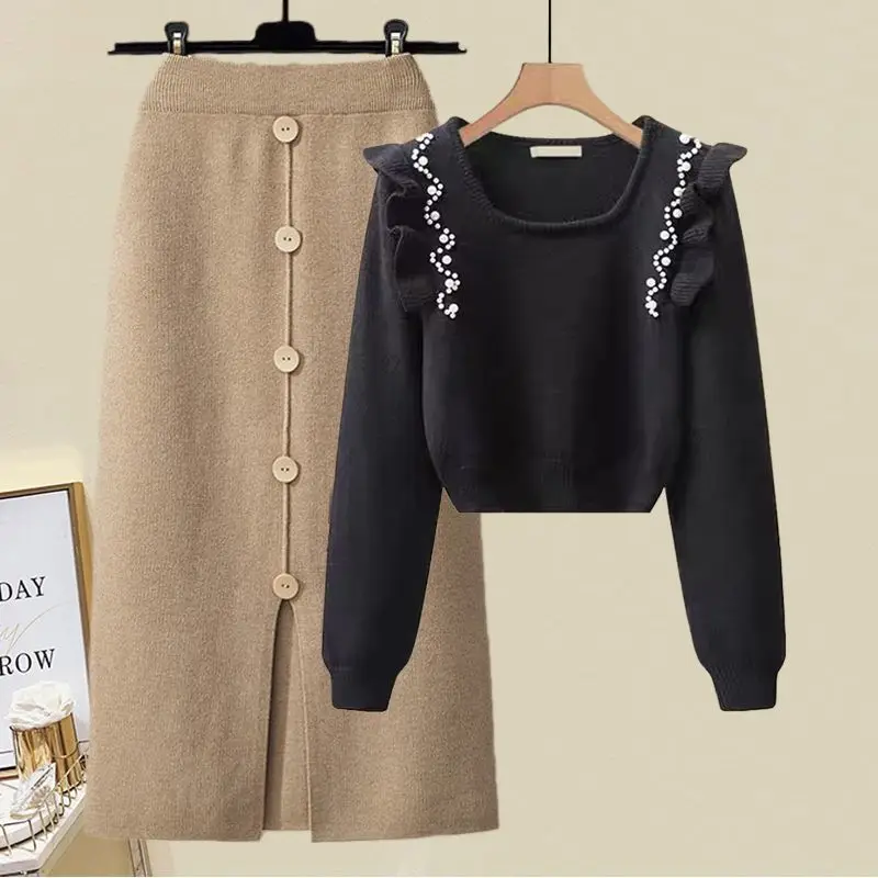 Women Clothing French Spring Autumn Fashion Elegant Small Crowd Beaded Sweater Top Knitted Shirt Split Half Skirt Two Piece Sets
Women Clothing French Spring Autumn Fashion Elegant Small Crowd Beaded Sweater Top Knitted Shirt Split Half Skirt Two Piece Sets