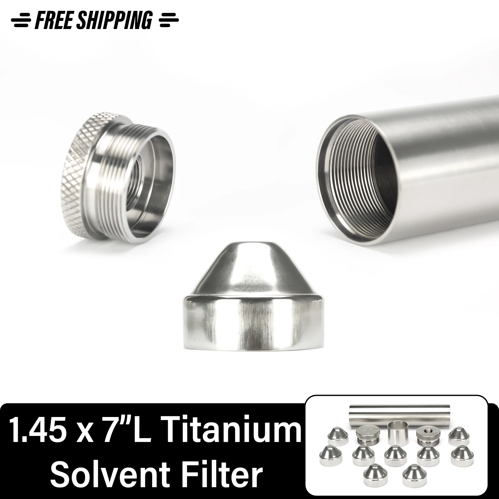 

1.45"OD 7"L Titanium end cap 1/2x28 or 5/8x24 Solvent Trap Fuel Filter Napa 4003 9x Stainless Steel Cone Cups Catching 5.56 9mm