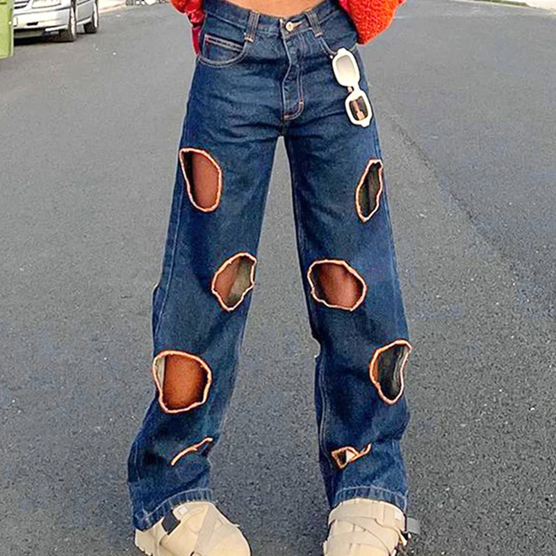 Women Jeans Heart Hollow Out High Waist Design Pockets Vintage Wide Leg Loose Denim Washed Cute 
Women Jeans Heart Hollow Out High Waist Design Pockets Vintage Wide Leg Loose Denim Washed Cute
