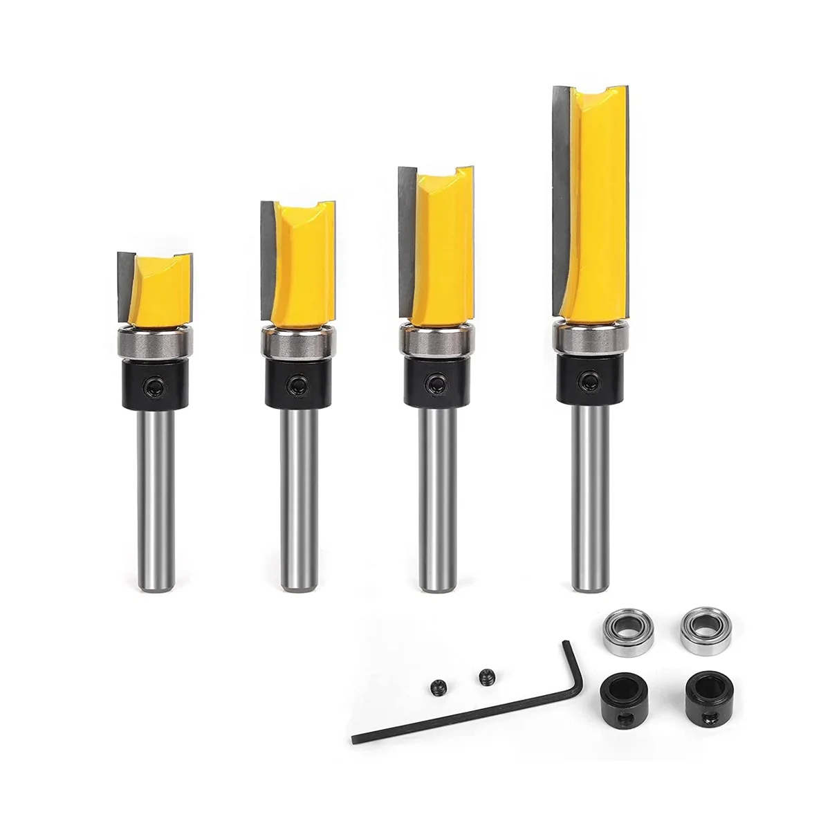 Flush Trim Router Bit Set,1/4 Inch Shank Bearing Flush Trim Bits Set,Cutting Length 1/2Inch, 3/4Inch, 1Inch, 1-1/2Inch
Flush Trim Router Bit Set,1/4 Inch Shank Bearing Flush Trim Bits Set,Cutting Length 1/2Inch, 3/4Inch, 1Inch, 1-1/2Inch