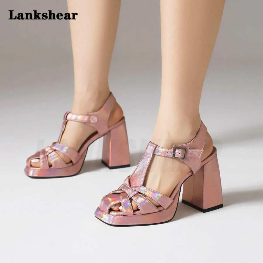 

Thick High-Heeled Thick-Soled Roman Sandals Women's 2023 New Summer Baotou Square-Toed Pink Silver Black Shoes Women's Sandals