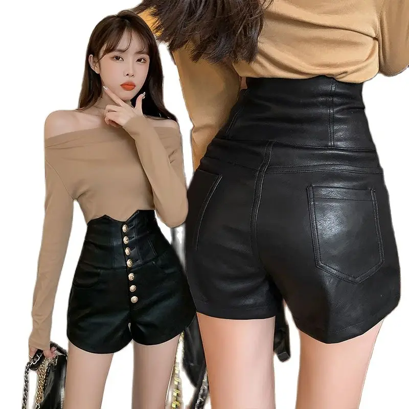Women's Pu Leather High Waist Shorts 2021 Design Korean Fashion Single Breasted Black Slim Pole Dance Ladies Shorts
Women's Pu Leather High Waist Shorts 2021 Design Korean Fashion Single Breasted Black Slim Pole Dance Ladies Shorts
