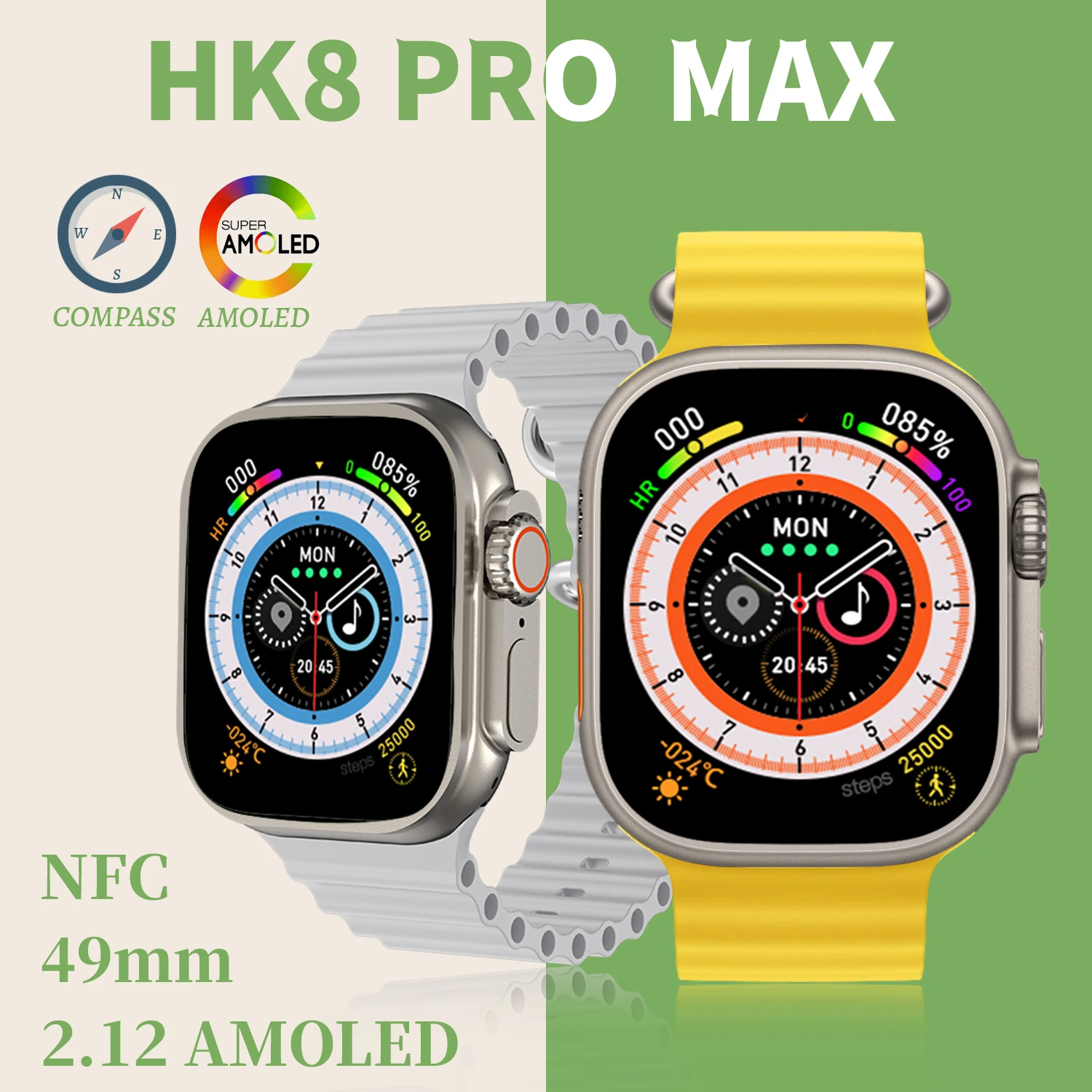 AMOLED Screen Smart Watch Original HK8 PRO MAX 2.1" 49MM Series 8 Compass Men Fitness OLED Smartwatch PK Hello wach2 JS8 PRO MAX 
AMOLED Screen Smart Watch Original HK8 PRO MAX 2.1" 49MM Series 8 Compass Men Fitness OLED Smartwatch PK Hello wach2 JS8 PRO MAX