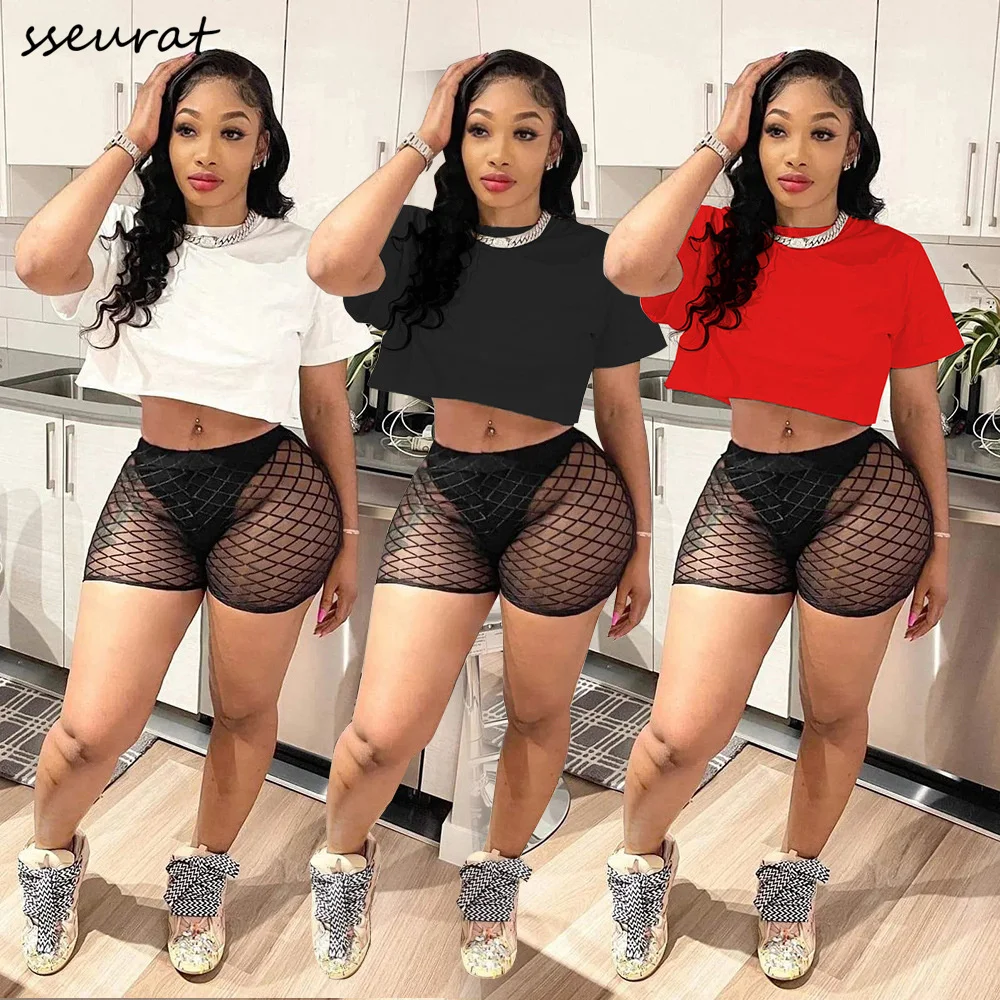 Sexy Two Piece Sets Outfits For Women Solid Color Tee Top and Sheer Fishnet Shorts Suits
Sexy Two Piece Sets Outfits For Women Solid Color Tee Top and Sheer Fishnet Shorts Suits