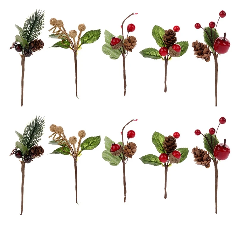 

New 30Pcs Red Christmas Berry And Pine Cone Picks With Holly Branches For Holiday Floral Decor Flower Crafts