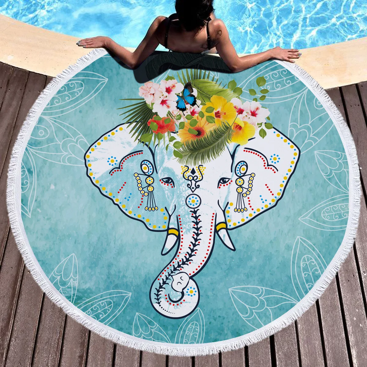 150cm Cartoon Elephant Mandala Beach Mat Picnic Camping Mat Round Sandbeach Towel Picnic Mat Beach Throw Rug 
150cm Cartoon Elephant Mandala Beach Mat Picnic Camping Mat Round Sandbeach Towel Picnic Mat Beach Throw Rug