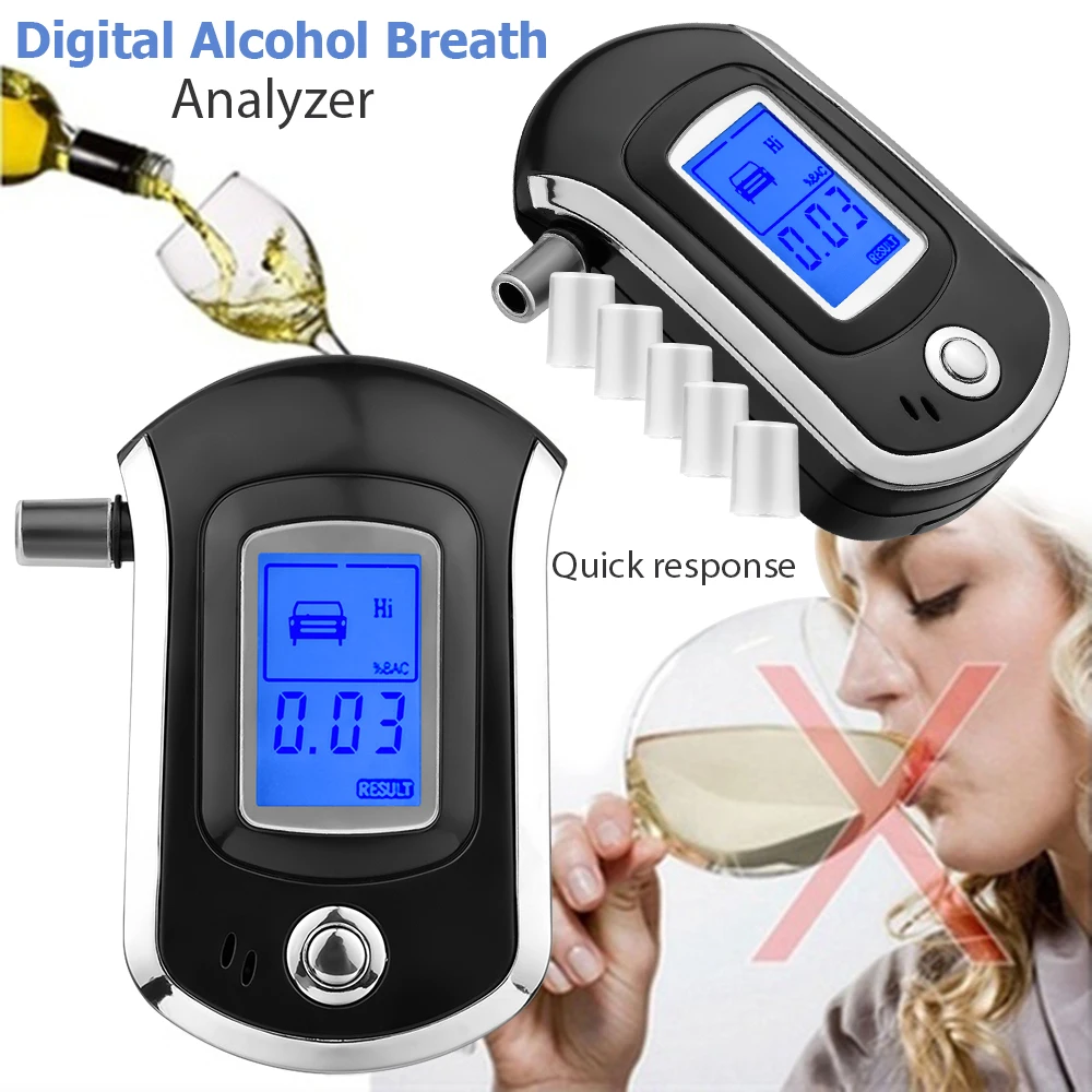 

Breath Alcohol Tester Portable Breathalyzer with 6 Mouthpieces LCD Backlight Digital Accurate BAC Detector Analyzer