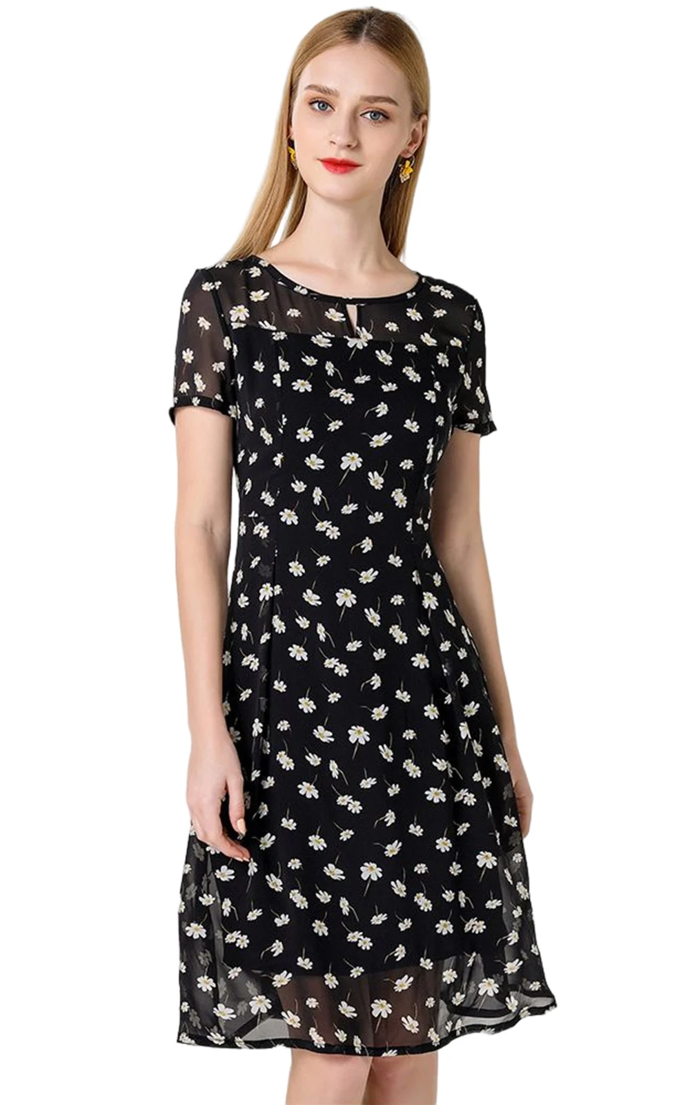 Gowani Women's Silk Dresses Short Sleeve Daisy Fresh Print Slim Dress Summer Midi Dresses
Gowani Women's Silk Dresses Short Sleeve Daisy Fresh Print Slim Dress Summer Midi Dresses