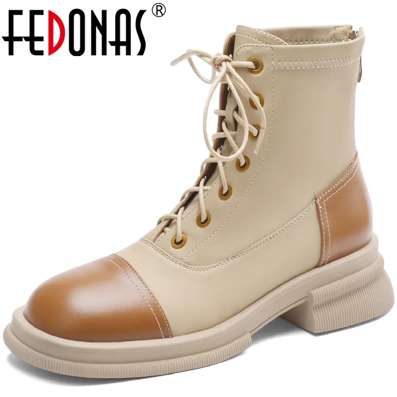 FEDONAS Women Ankle Boots Thick Heels Mixed Colors Genuine Leather Lace-Up Outdoor Leisure Students Shoes Woman Autumn Winter
FEDONAS Women Ankle Boots Thick Heels Mixed Colors Genuine Leather Lace-Up Outdoor Leisure Students Shoes Woman Autumn Winter