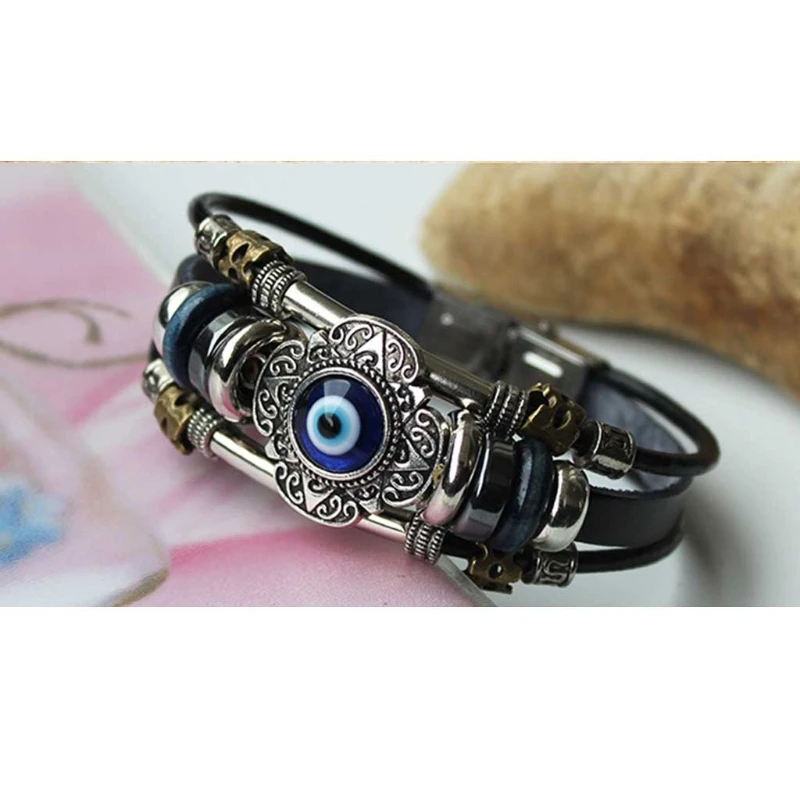Punk Turkish Blue for EVIL EYE Necklace Bracelet Wristband Layer Weave Leather Flower Bangle Ethnic Jewelry for Women Me
Punk Turkish Blue for EVIL EYE Necklace Bracelet Wristband Layer Weave Leather Flower Bangle Ethnic Jewelry for Women Me
