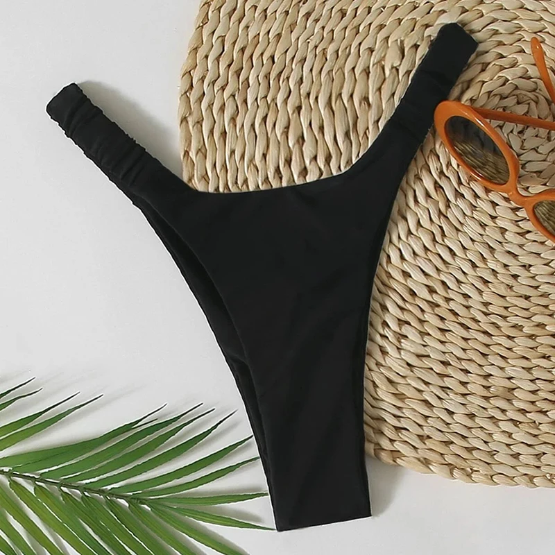 

High Leg Plain Bikini Bottom Solid Sexy Women Brazilian Thong Bathing Suit Beach Wear Swimming Briefs Tangas Swimsuit