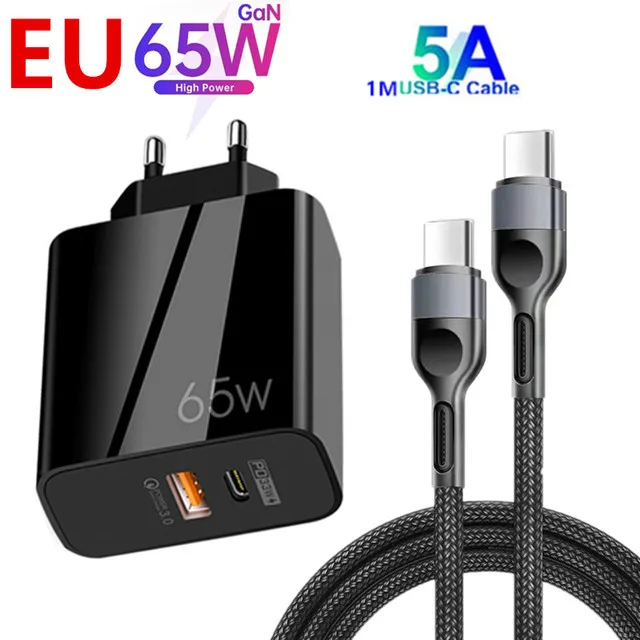 

65W GaN Charger Dual Ports QC 3.0 PD 33W Super Fast Wall Charger Eu US UK For iPhone Xiaomi Samsung USB Mobile Phone Charger