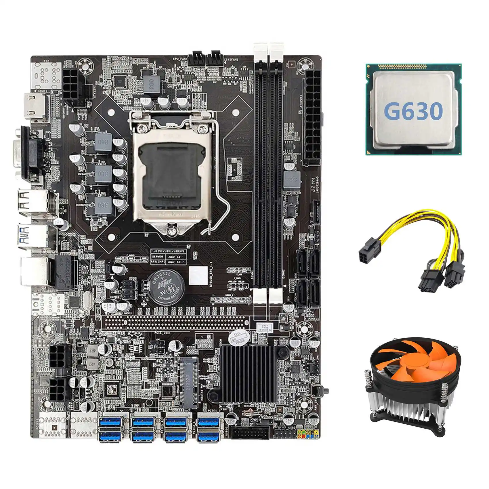 B75 USB ETH Mining Motherboard 8XPCIE to USB+G630 CPU+6Pin to Dual 8Pin Cable+Fan LGA1155 B75 BTC Miner Motherboard
B75 USB ETH Mining Motherboard 8XPCIE to USB+G630 CPU+6Pin to Dual 8Pin Cable+Fan LGA1155 B75 BTC Miner Motherboard