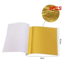 2PCS Sheets Practical K Pure Shiny Gold Leaf for Gilding Funiture Lines Wall Crafts Handicrafts Gilding Decoration
