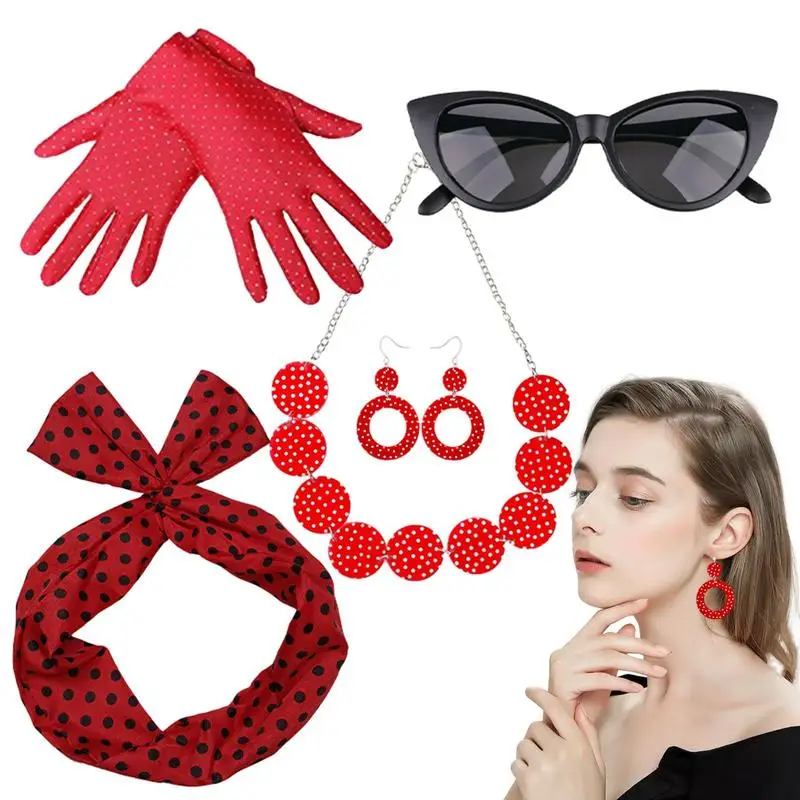 50s Women Costume Accessories Polka Dot Gloves Necklace Headband Decor 5pcs Disco Outfit Fancy Dress Party Outfits For Girls
50s Women Costume Accessories Polka Dot Gloves Necklace Headband Decor 5pcs Disco Outfit Fancy Dress Party Outfits For Girls