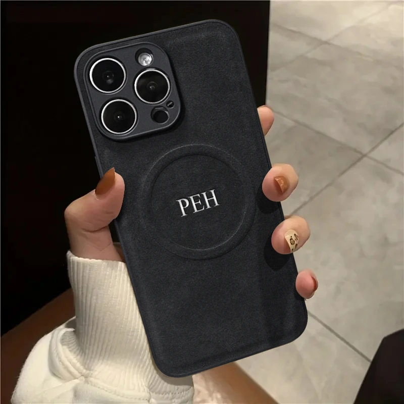 Персонализированный чехол с инициалами для iPhone 11 12 13 14 15 16 Pro Max кожаный