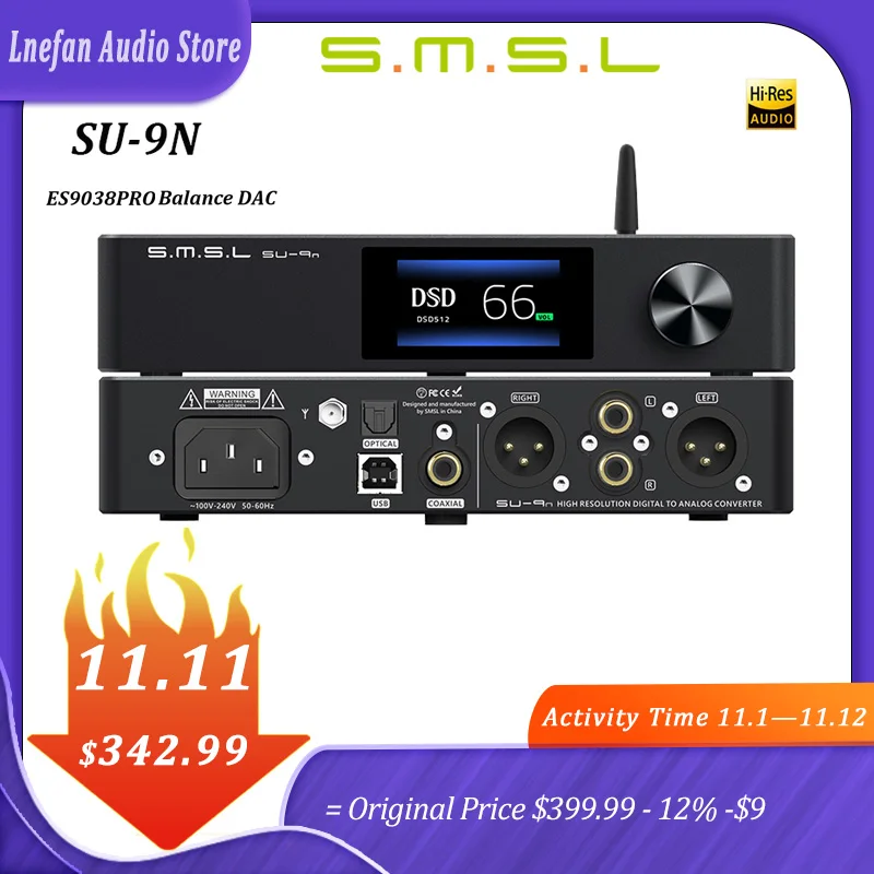 SMSL SU-9N ES9038PRO DAC USB DSD512 PCM768kHz/32Bit XMOS XU208 Hi-Res аудио декодер Bluetooth 5,0 LDAC декодер 
SMSL SU-9N ES9038PRO DAC USB DSD512 PCM768kHz/32Bit XMOS XU208 Hi-Res аудио декодер Bluetooth 5,0 LDAC декодер