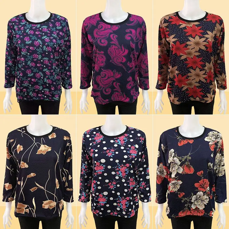 Female loose long-sleeved T-shirt middle-aged and old women mother coat round collar render unlined upper garment
Female loose long-sleeved T-shirt middle-aged and old women mother coat round collar render unlined upper garment