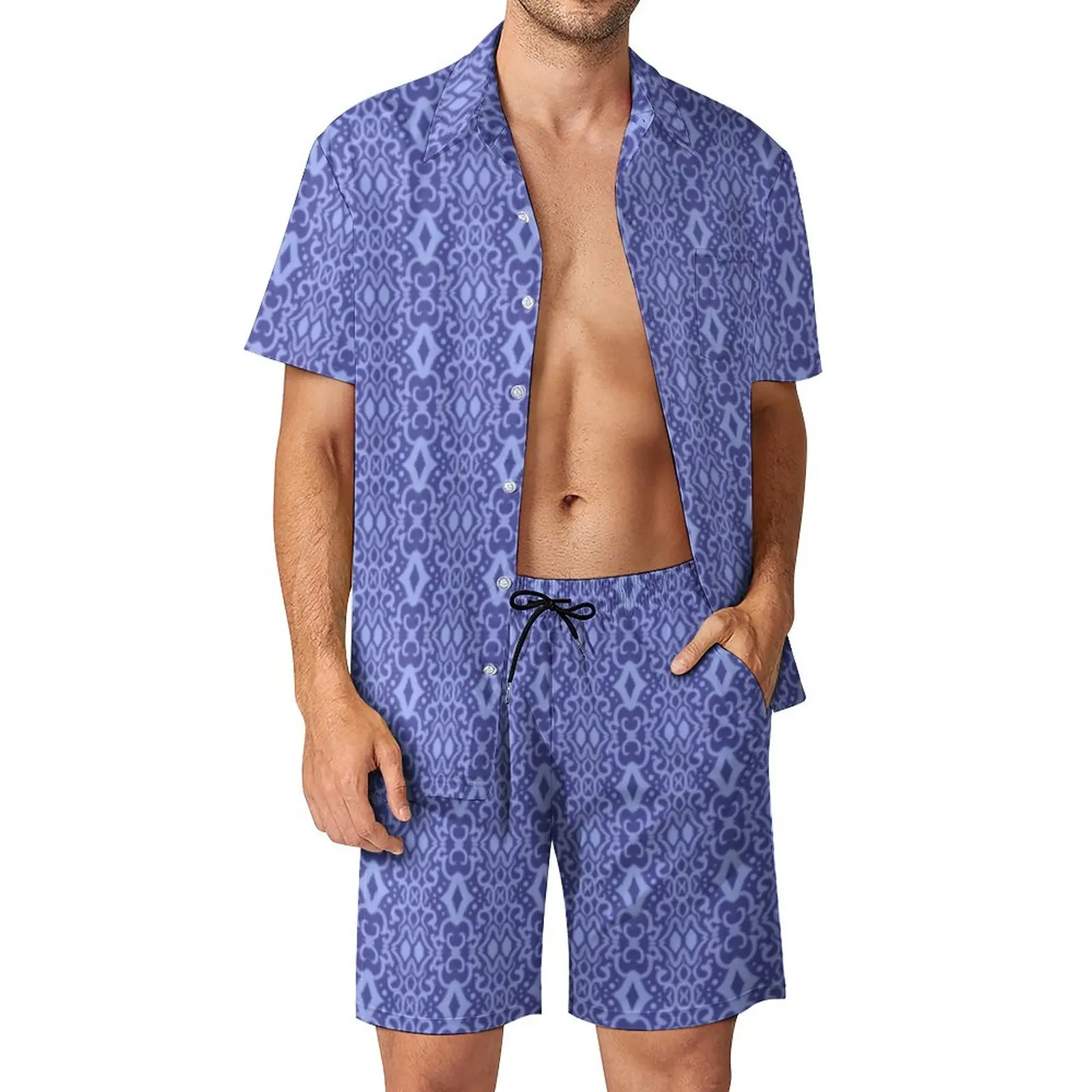 Blue Bohemian Vacation Men Sets Middle Eastern Lines Casual Shirt Set Summer Shorts 2 Piece Aesthetic Suit Plus Size 
Blue Bohemian Vacation Men Sets Middle Eastern Lines Casual Shirt Set Summer Shorts 2 Piece Aesthetic Suit Plus Size