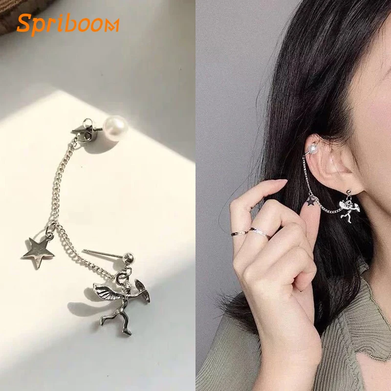 God of Love Cupid Pearl Earrings with Chain Tassel Cute Angel Metal Clip Earring Silver Punk Earcuffs for Women Piercing Jewelry
God of Love Cupid Pearl Earrings with Chain Tassel Cute Angel Metal Clip Earring Silver Punk Earcuffs for Women Piercing Jewelry