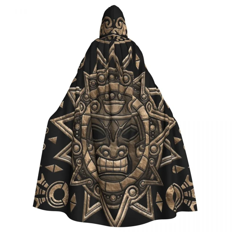 

Aztec Sun God Gold And Black Hooded Cloak Halloween Party Cosplay Woman Men Adult Long Witchcraft Robe Hood