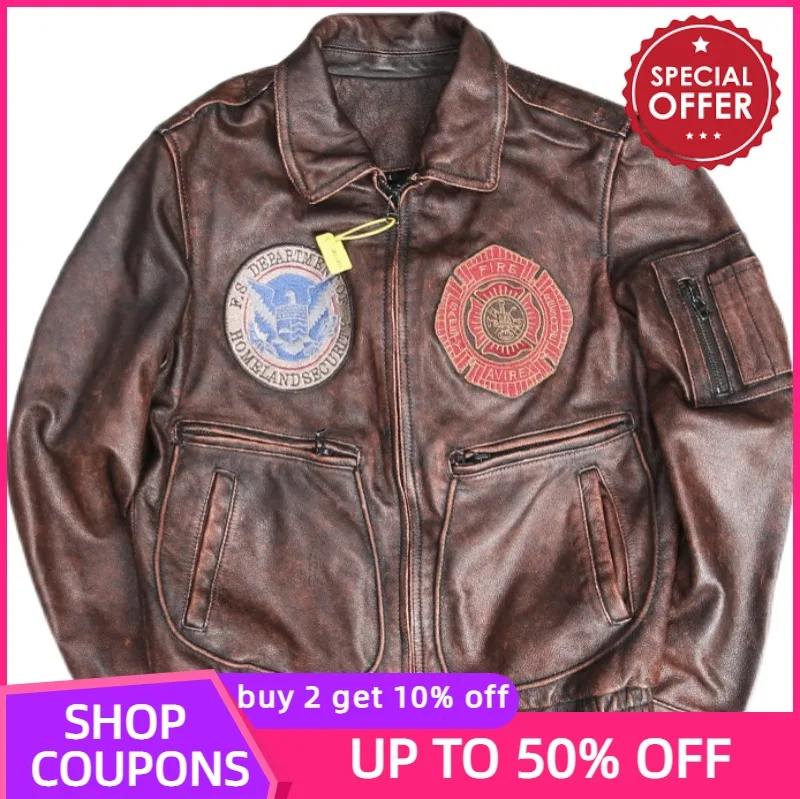 2022 Vintage Brown Genuine Leather Jacket Men Military Style Plus Size 5XL Real Natural Cowhide Autumn Slim Fit Short Pilot Coat
2022 Vintage Brown Genuine Leather Jacket Men Military Style Plus Size 5XL Real Natural Cowhide Autumn Slim Fit Short Pilot Coat