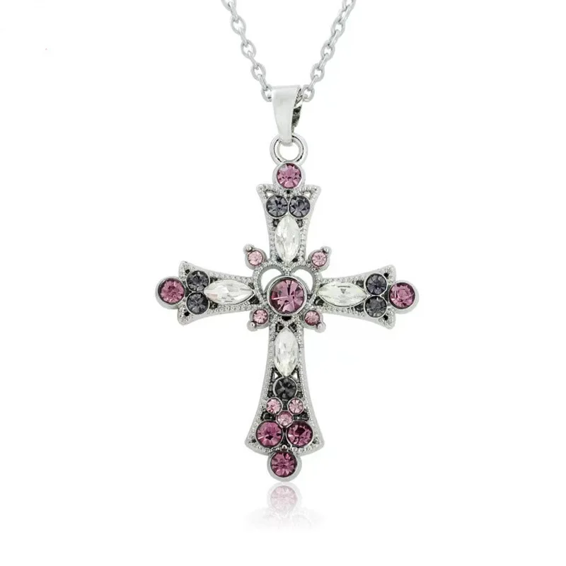 Fashion Colourful Crystal Religious Gothic Cross Pendant Necklace for Women Silver Color Choker Amulet Goth Punk Jewelry Gift
Fashion Colourful Crystal Religious Gothic Cross Pendant Necklace for Women Silver Color Choker Amulet Goth Punk Jewelry Gift