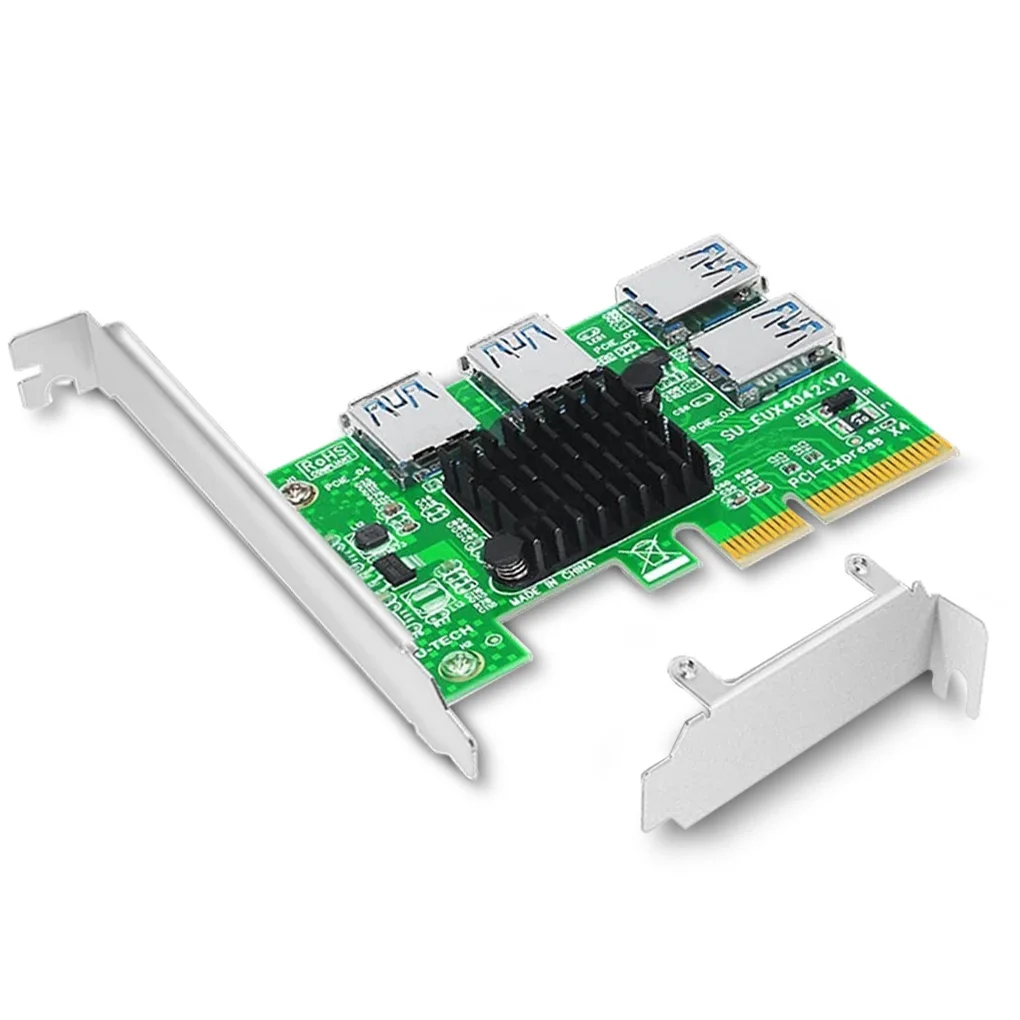 Плата расширения PCI-E, адаптер PCI-E к USB, плата расширения высокой скорости с 4 портами для майнинга настольных ПК
Плата расширения PCI-E, адаптер PCI-E к USB, плата расширения высокой скорости с 4 портами для майнинга настольных ПК