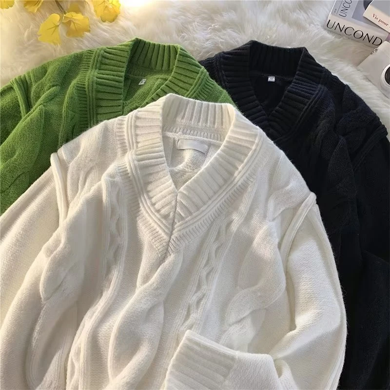 Kpop Harajuku Men's V-neck Autumn Sweater Fashion Versatile Casual Pullover Knits 3D fried dough twist Couple Sweater
Kpop Harajuku Men's V-neck Autumn Sweater Fashion Versatile Casual Pullover Knits 3D fried dough twist Couple Sweater